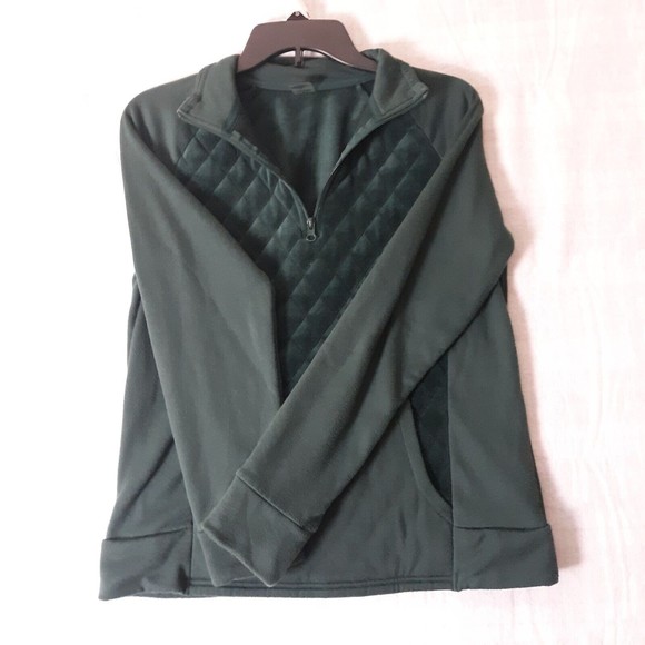 St. John's Bay Women's S Green Active Quilt Fleece 1/4 Zip Velvet Sweater Jacket - Picture 1 of 10